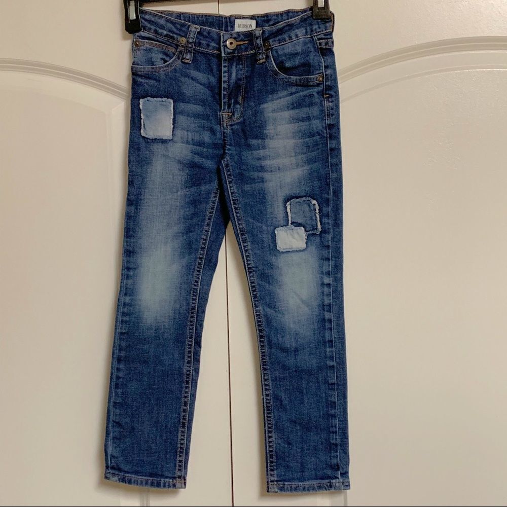 Hudson Crop Patch Distressed Relaxed Denim Jean 7 8